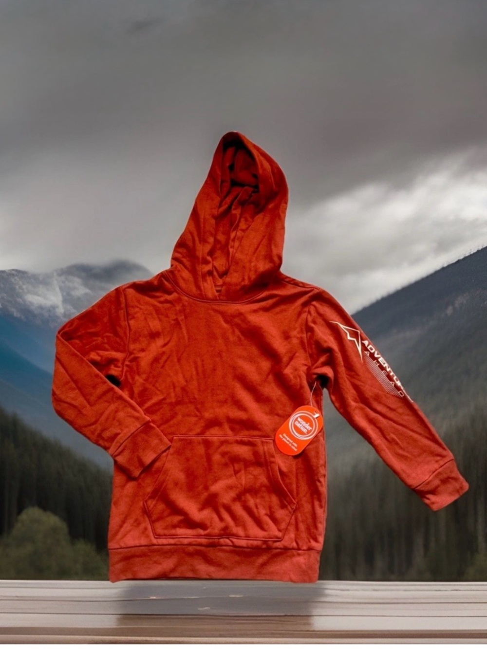 wonder nation Boy’s M 8 Rust Orange Kids' Graphic Hoodie Sweatshirt Pullover NWT